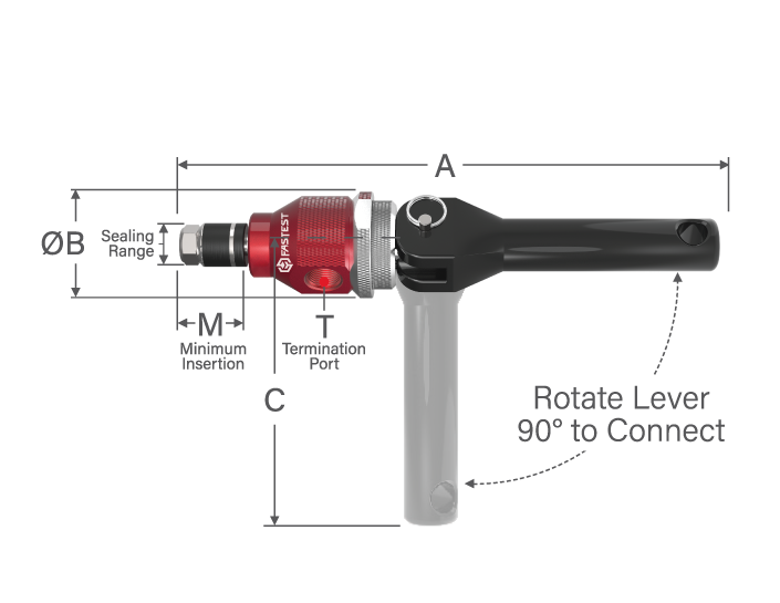 ZN Lever actuated Connection Tool, 0.63 to 0.71in (16-18.03mm) sealing range, 50psi  (3.4bar) pressure, 1/4 NPT Female termination, SS, Anodized Aluminum, Acetal construction with Buna-N, Neoprene seal materials. - ZN221